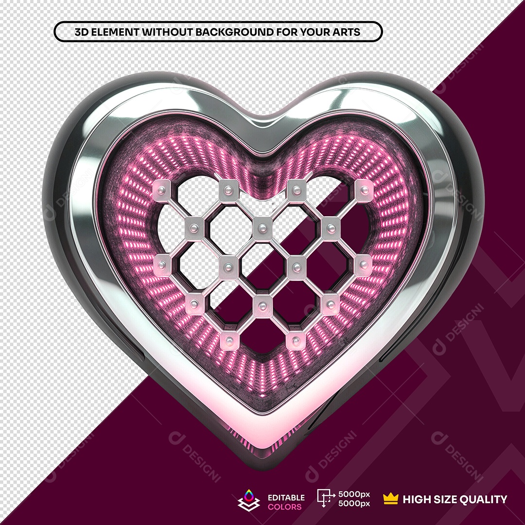 Coração de Aço Elemento 3D para Composição PSD