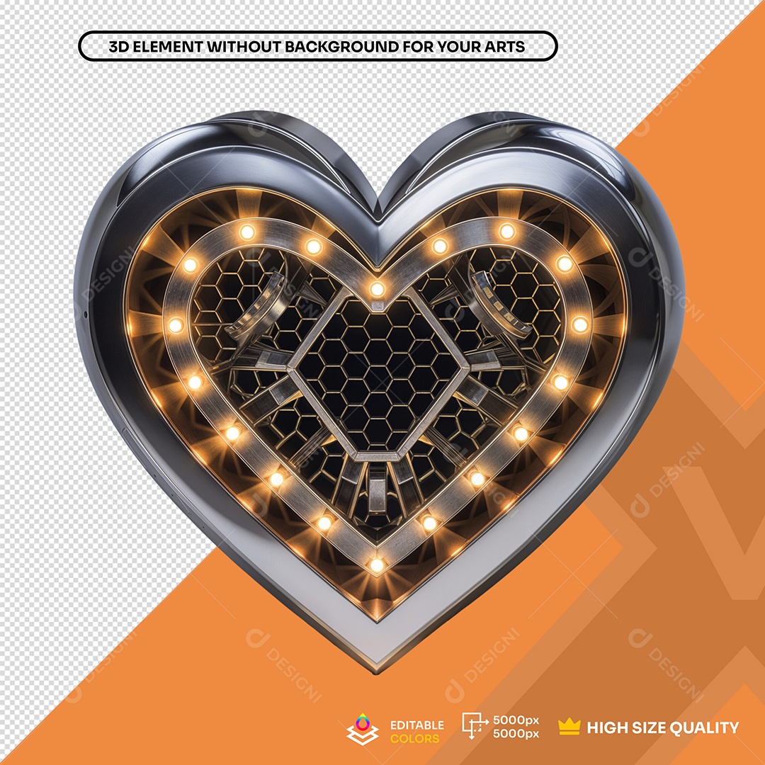 Coração de Aço Com Led Elemento 3D para Composição PSD