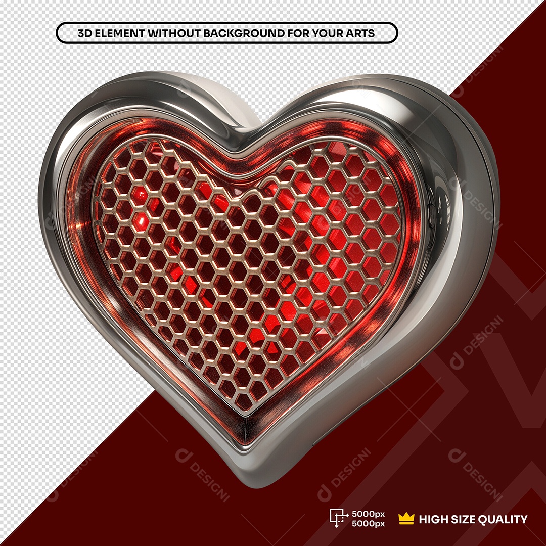 Coração de Aço Com Led Elemento 3D para Composição PSD