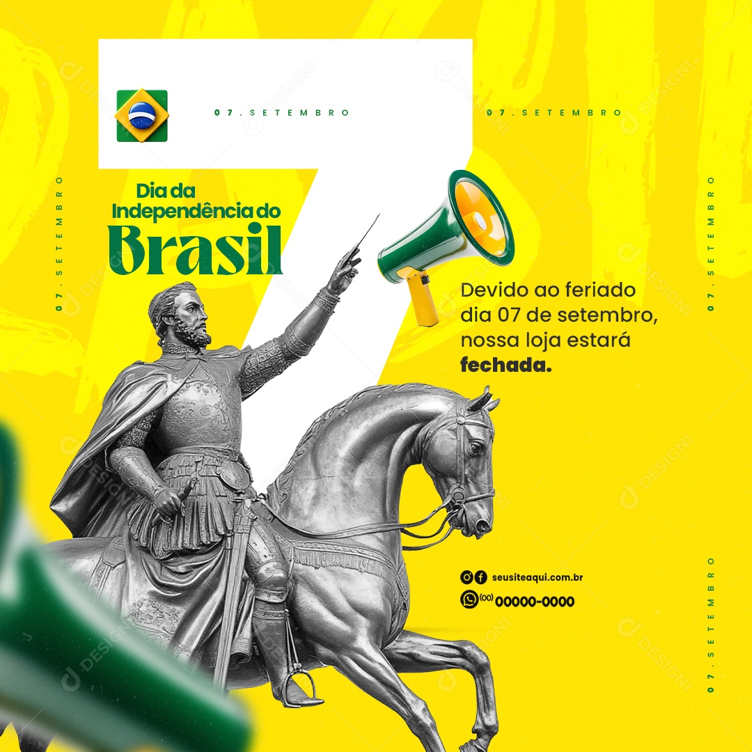 Dia da Independência do Brasil 07 de Setembro Loja Fechada Social Media PSD Editável