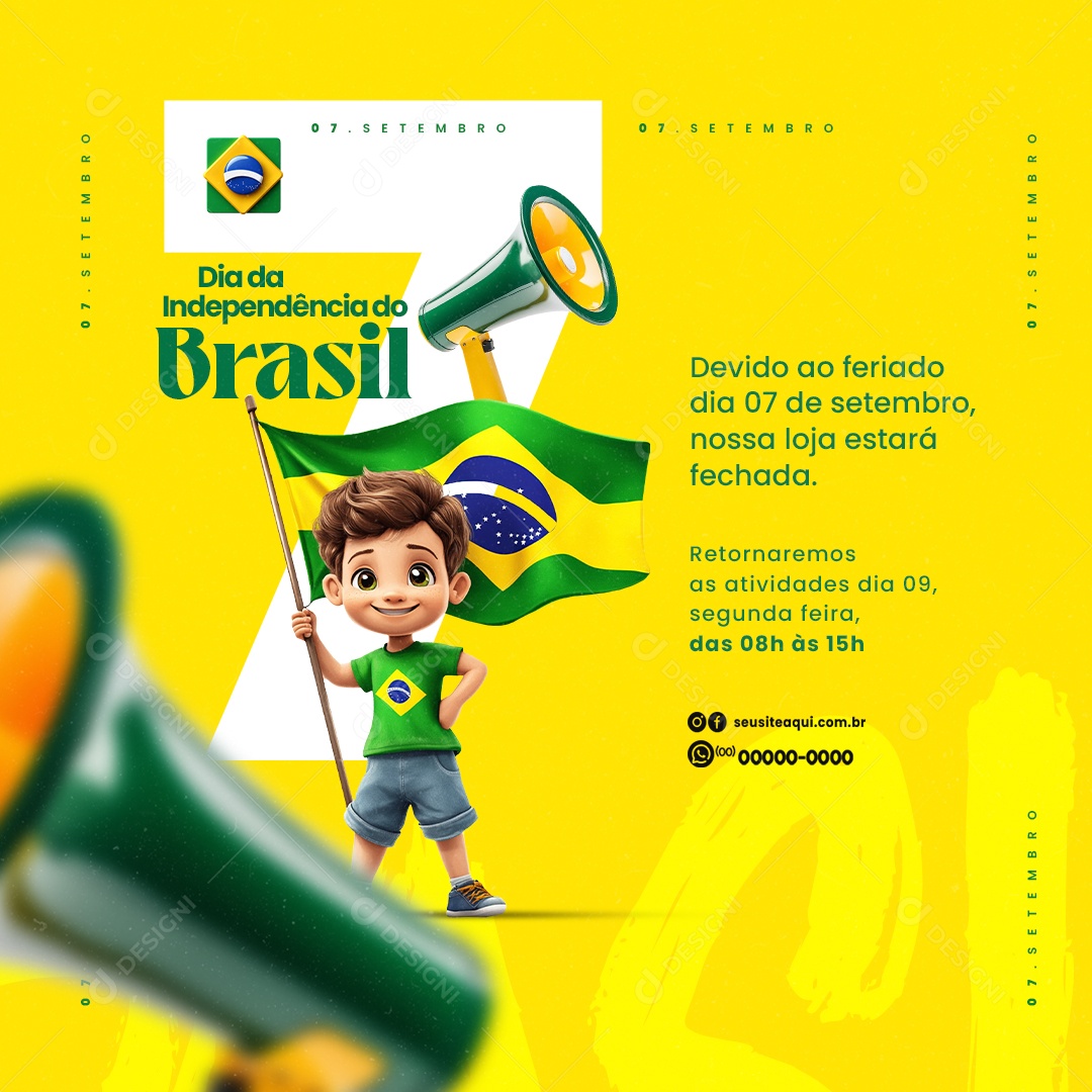 Feriado Dia da Independência do Brasil 07 de Setembro Social Media PSD Editável
