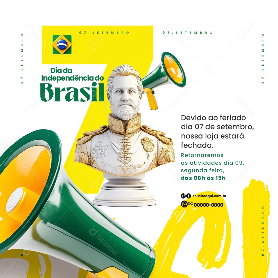 Dia da Independência do Brasil 07 de Setembro Feriado Social Media PSD Editável