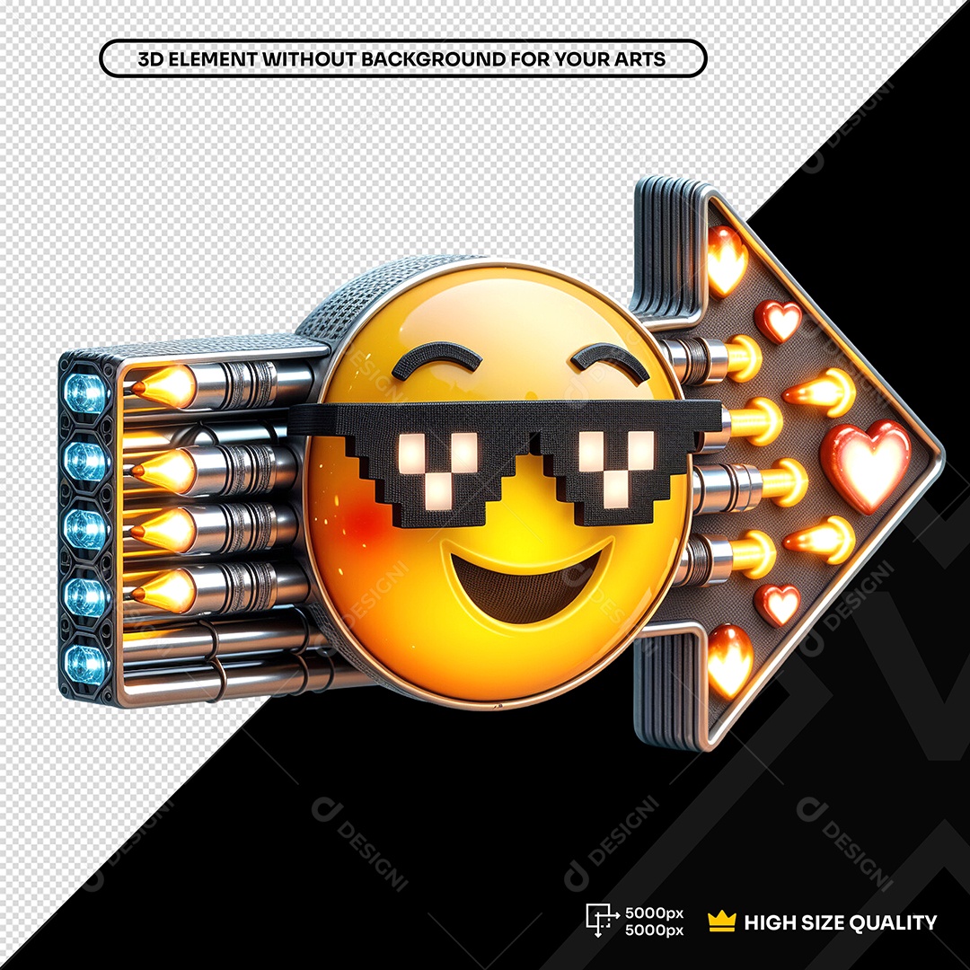 Steel Arrow with Emoji Led 3D Element for PSD Composition