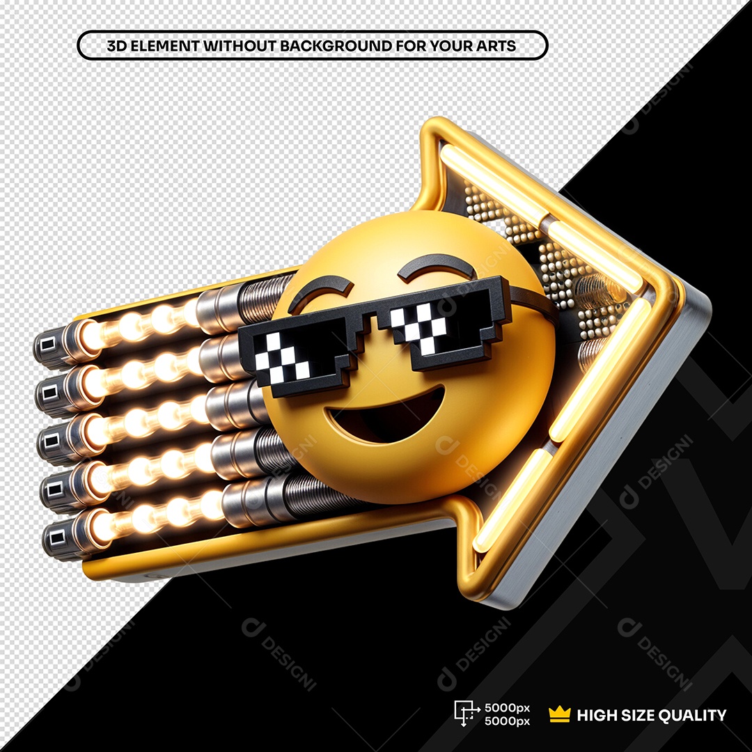 Seta de Aço com Emoji Led Elemento 3D para Composição PSD