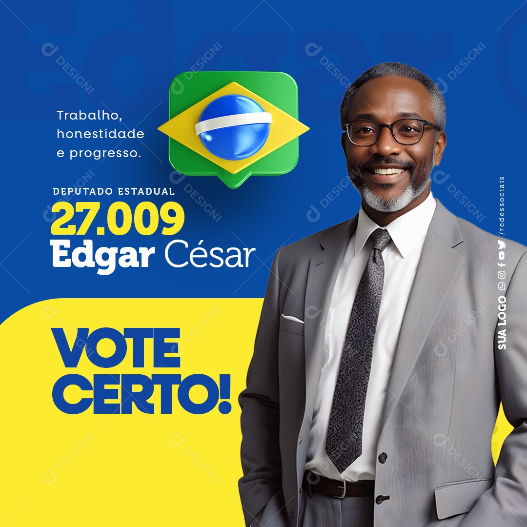 Política Deputado Estadual Edgar César Social Media PSD Editável