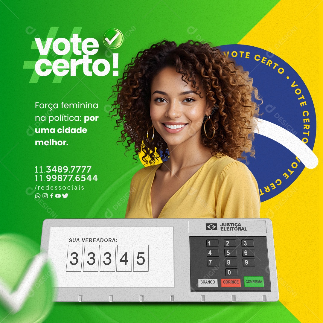 Política Vote Certo Força Feminina por uma Cidade Melhor Social Media PSD Editável
