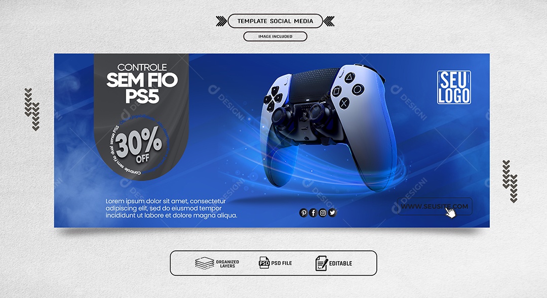 Banner Controle sem Fio PS5 Social Media PSD Editável