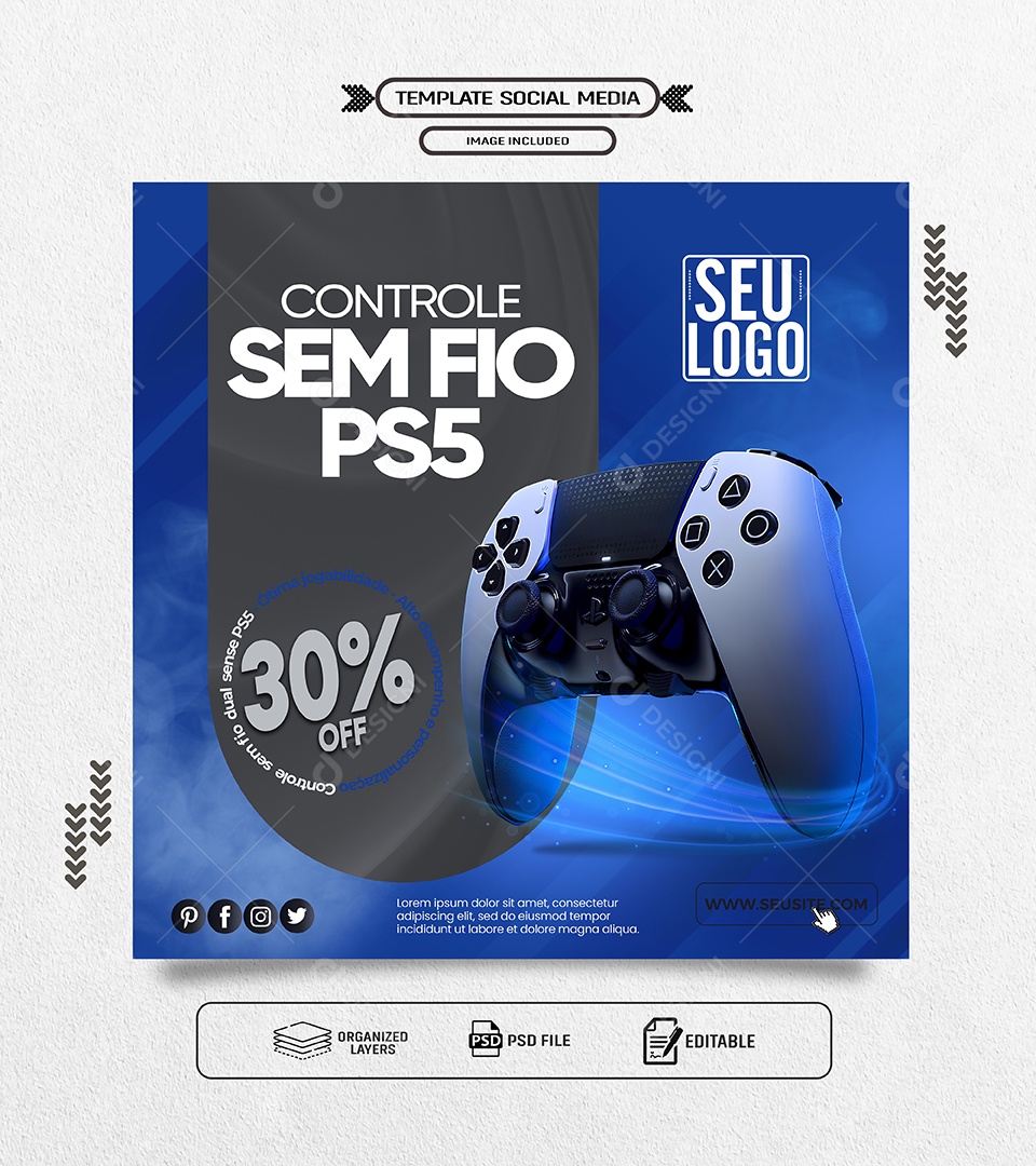 Controle sem Fio PS5 Social Media PSD Editável