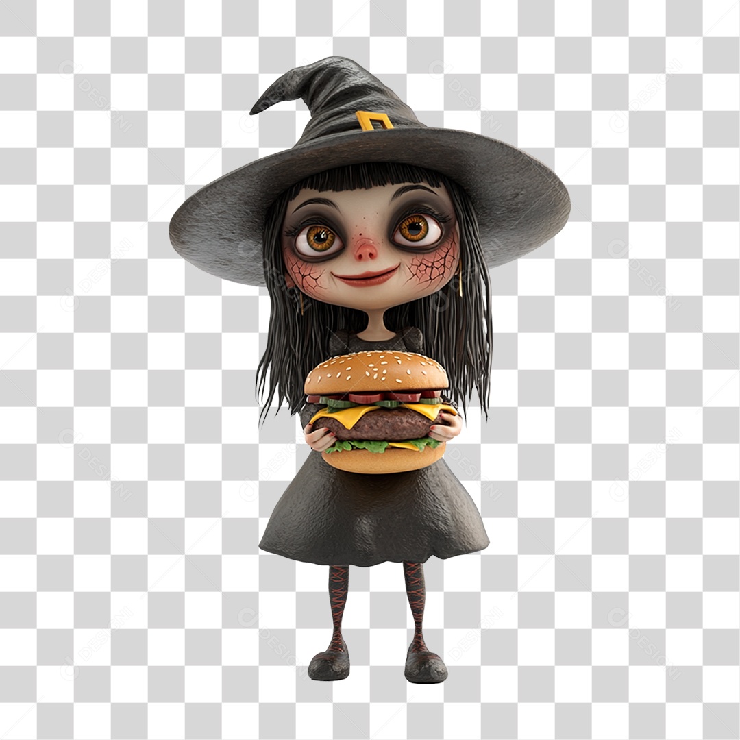 Personagem 3D Bruxa do Halloween PNG Transparente