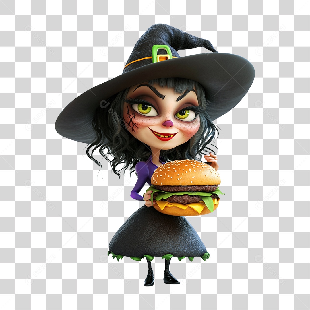 Personagem 3D Bruxa do Halloween PNG Transparente