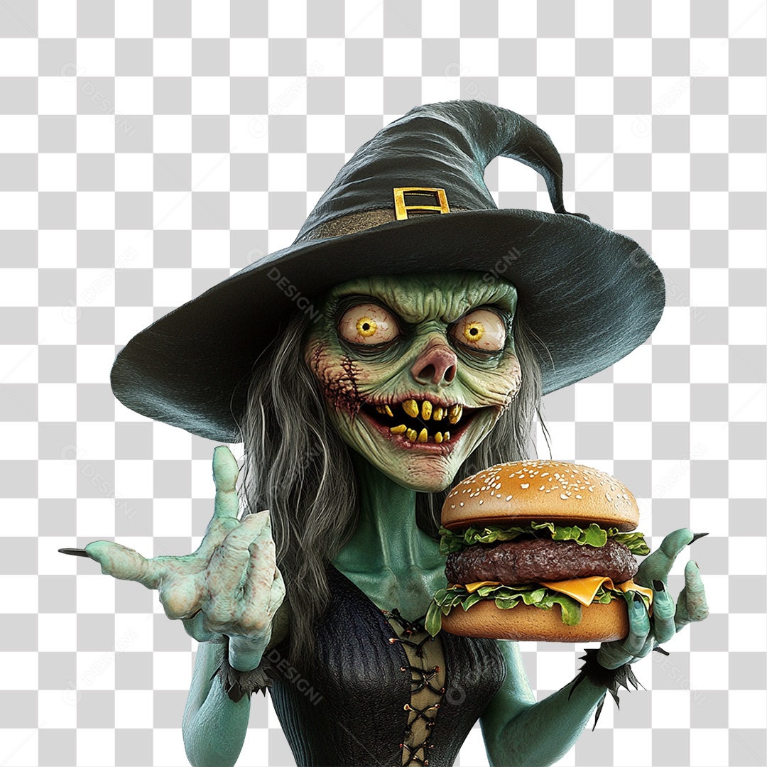 Personagem 3D Bruxa do Halloween PNG Transparente