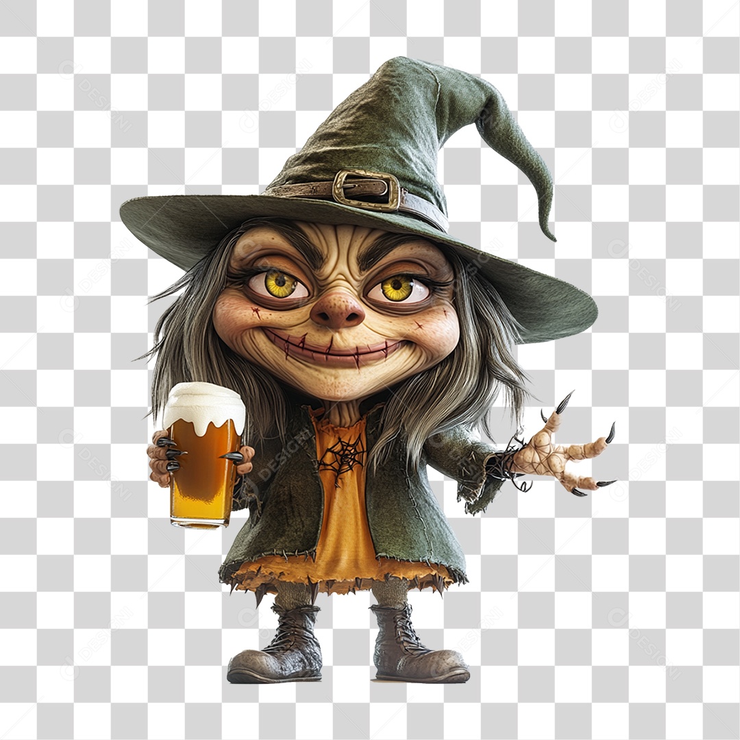 Personagem 3D Bruxa do Halloween PNG Transparente