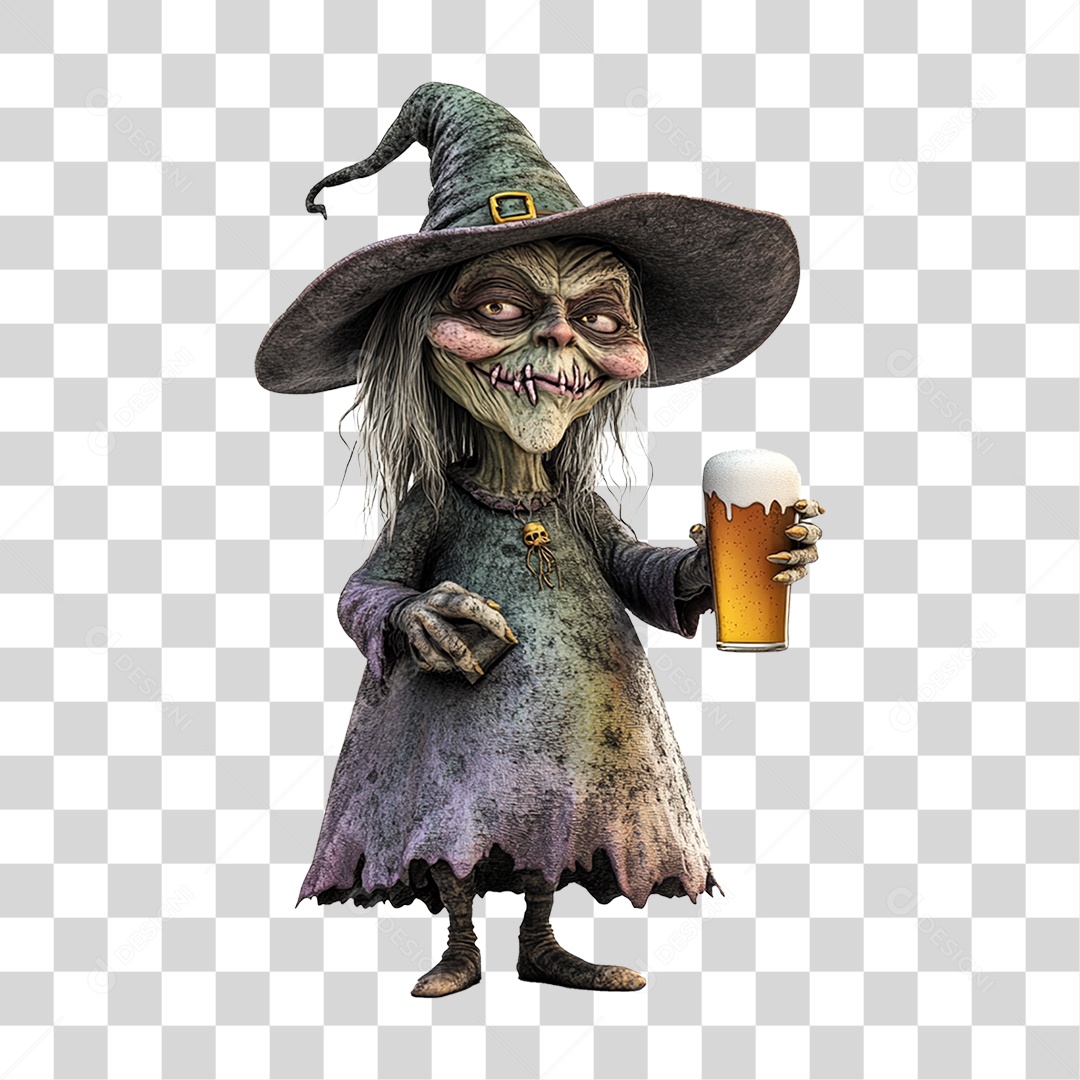Personagem 3D Bruxa do Halloween PNG Transparente