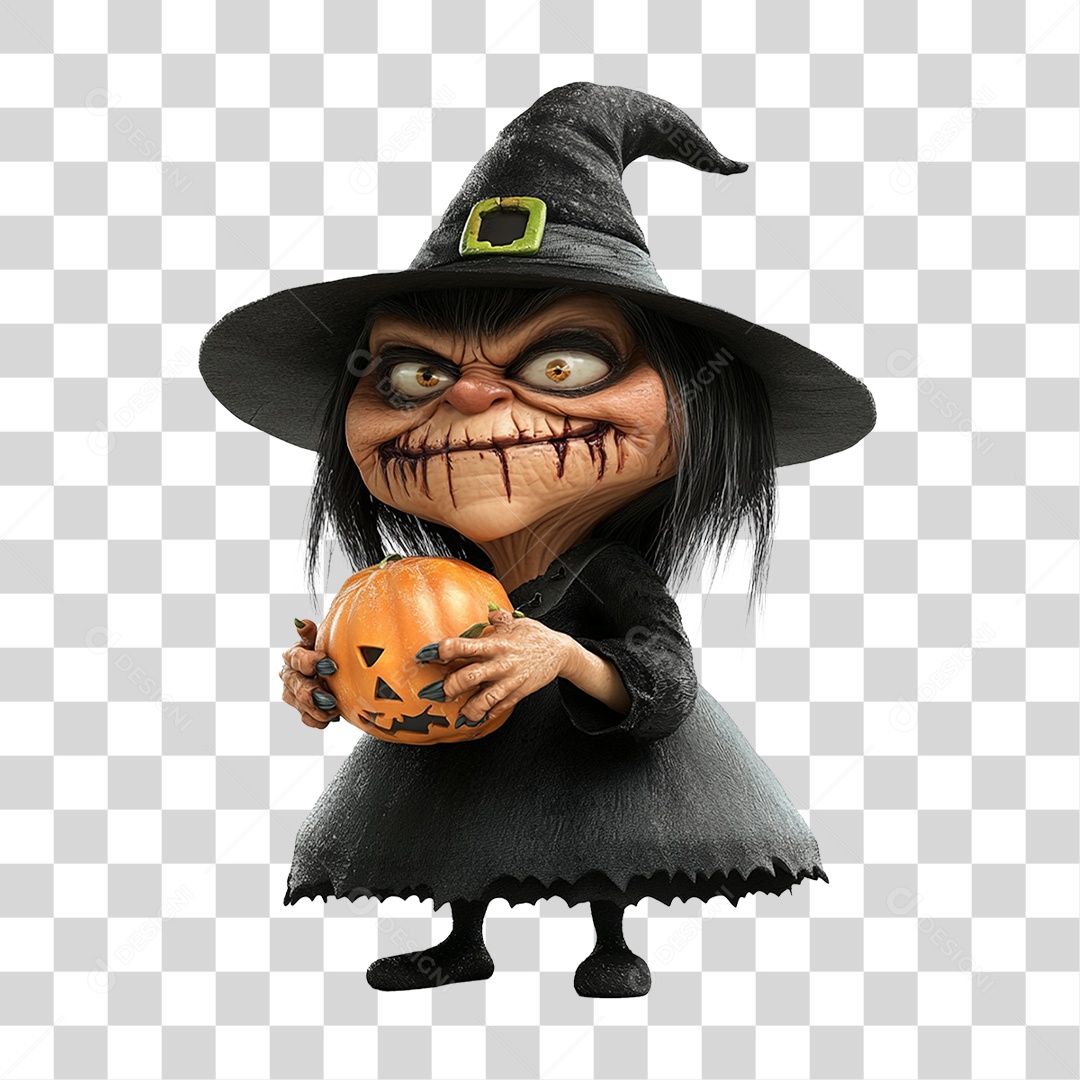 Personagem 3D Bruxa do Halloween PNG Transparente