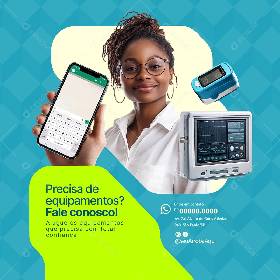 Equipamentos Hospitalar Precisa de Equipamentos Fale Conosco Social Media PSD Editável