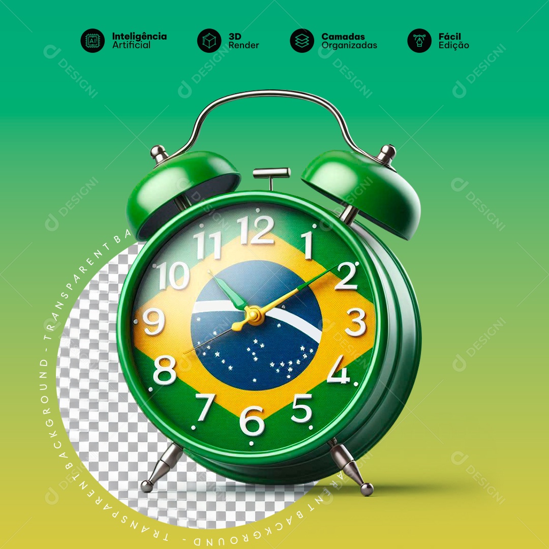 Relógio Despertador da Independência Elemento 3D para Composição PSD
