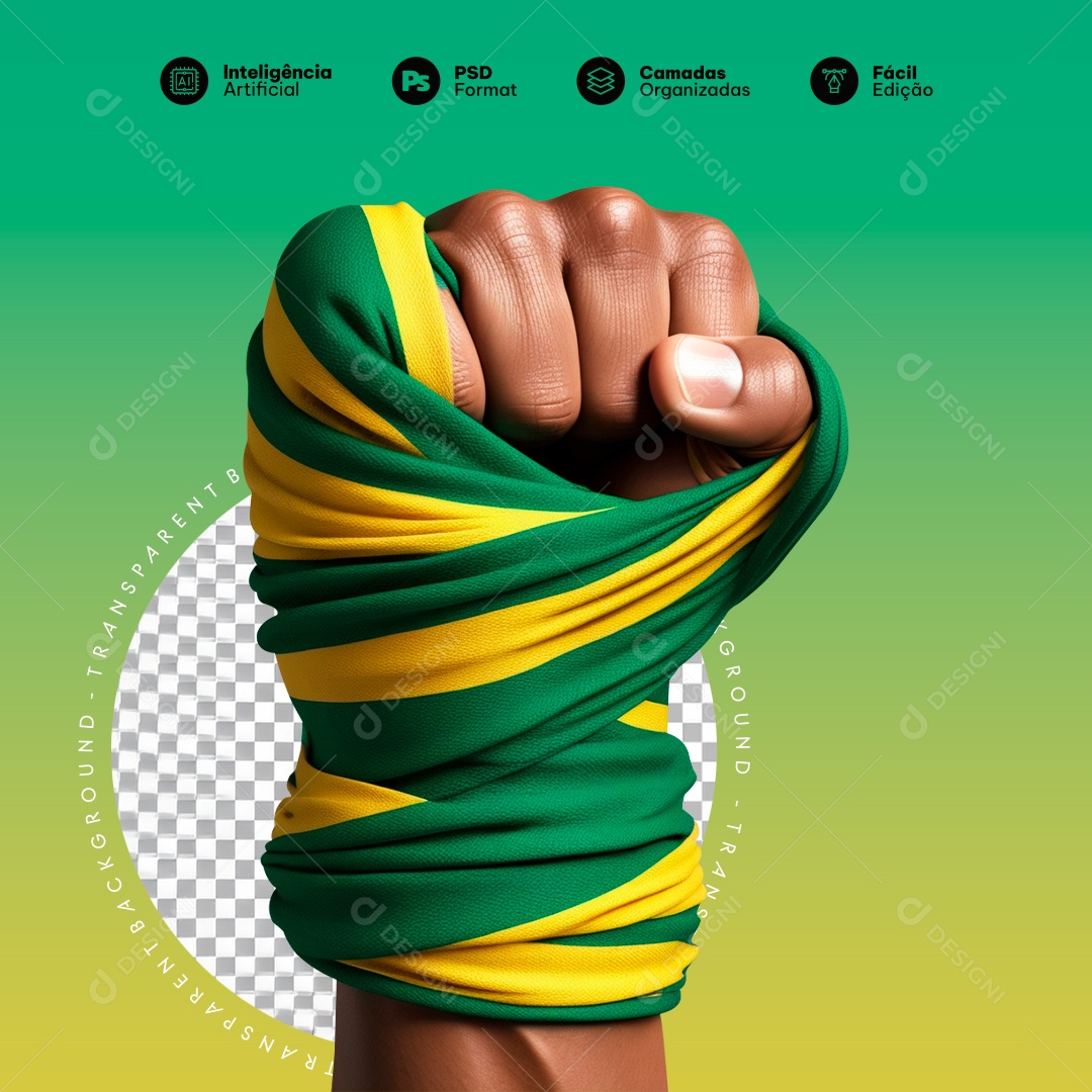 Mão Segurando Bandeira Elemento 3D para Composição PSD