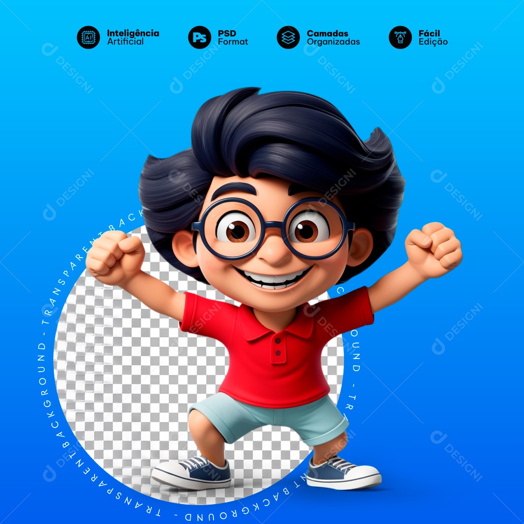 Garoto Feliz Elemento 3D para Composição PSD