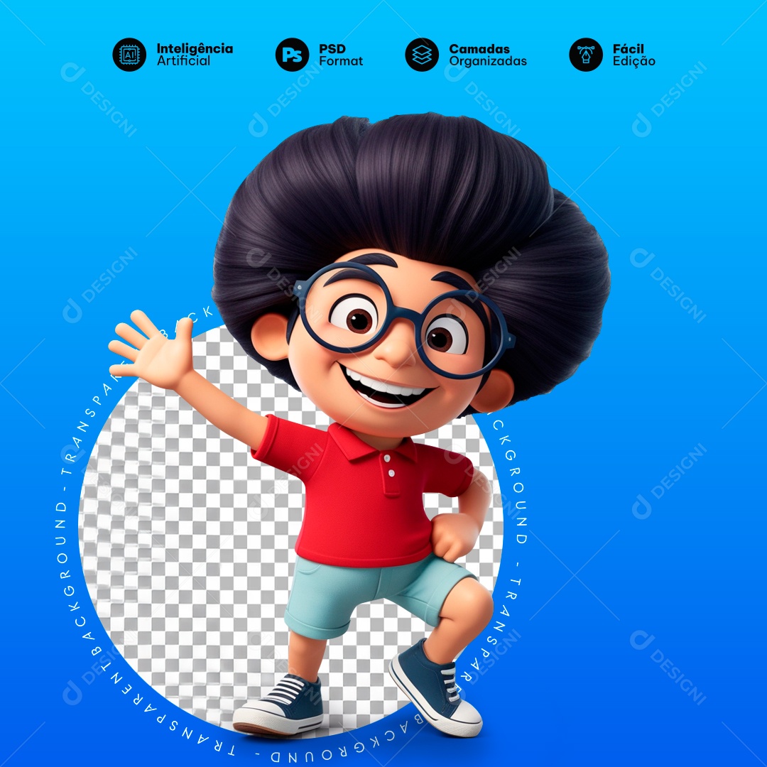 Garotinho Usando Óculos Elemento 3D para Composição PSD