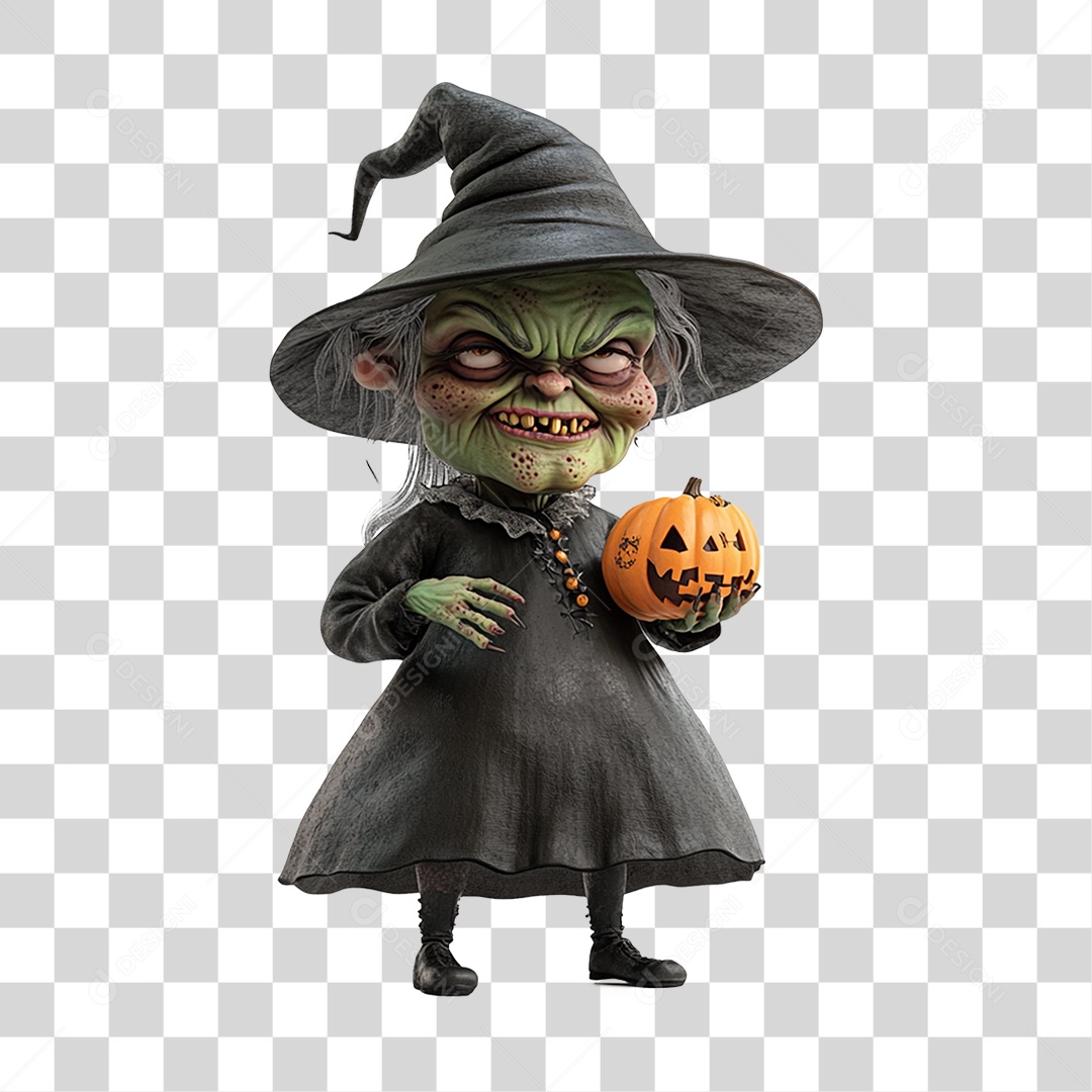 Personagem 3D Bruxa do Halloween PNG Transparente
