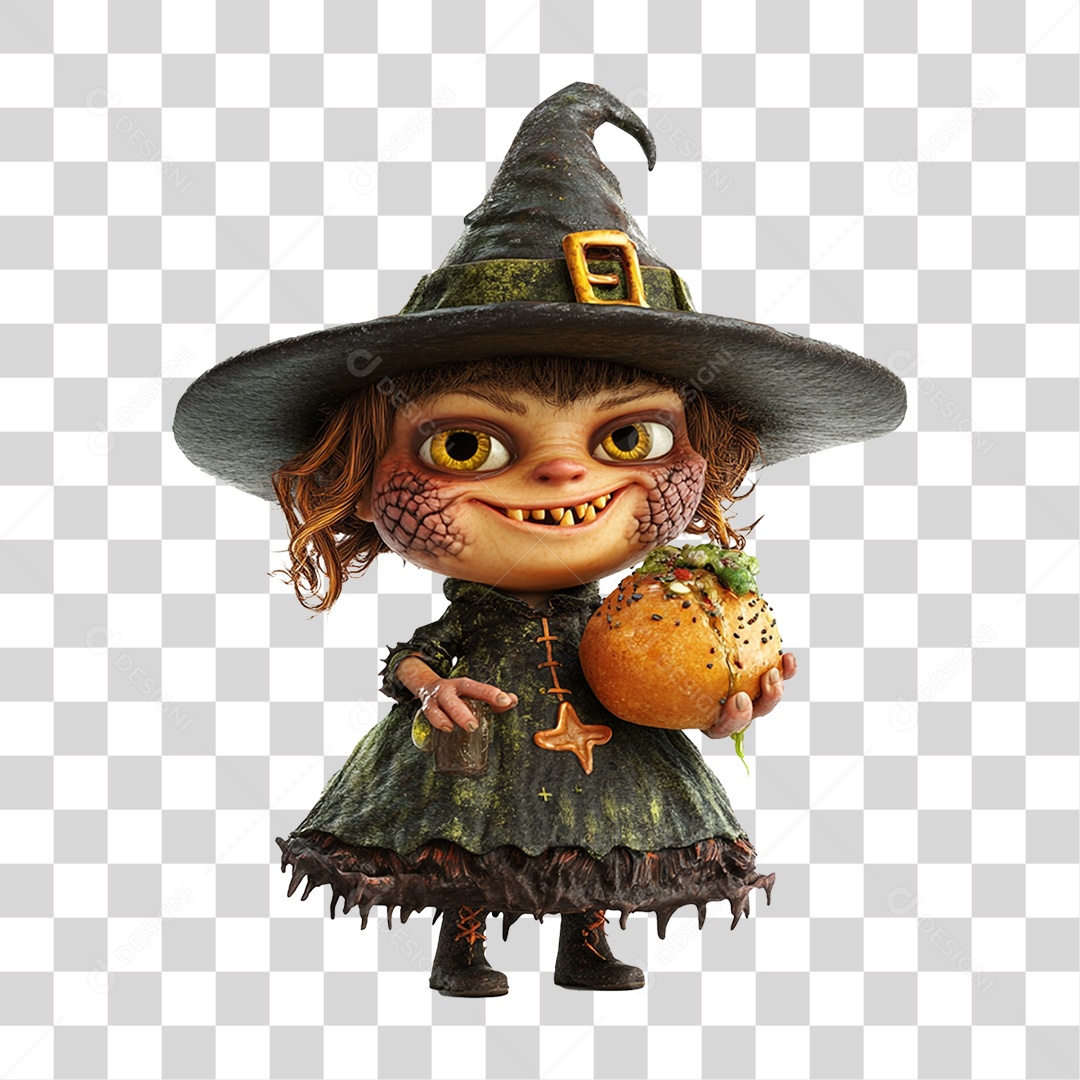Personagem 3D Bruxa do Halloween PNG Transparente