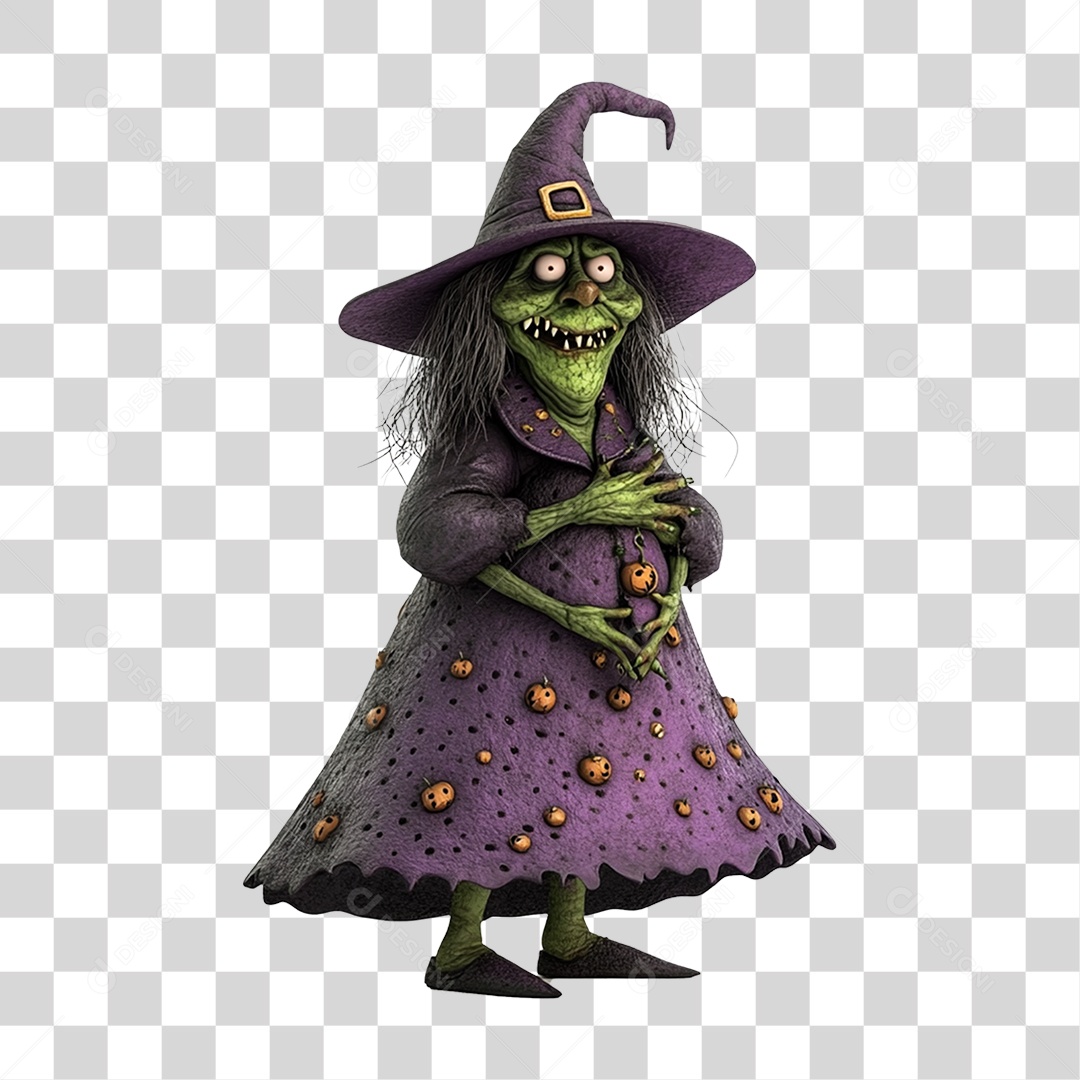 Personagem 3D Bruxa do Halloween PNG Transparente