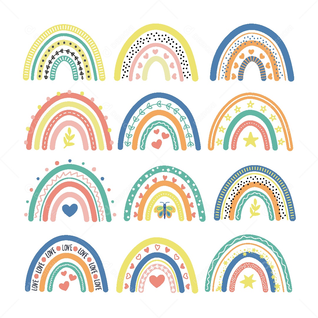 Conjunto de Arco Iris Ilustração Vetor EPS