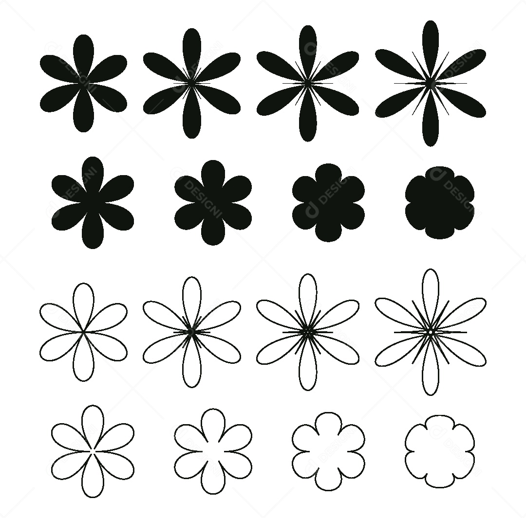 Conjunto de Desenho Flores Ilustração Vetor EPS