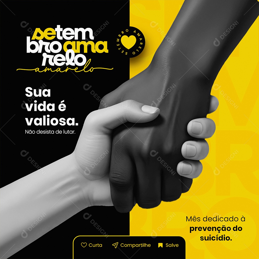 Setembro Amarelo sua Vida é Valiosa Social Media PSD Editavel