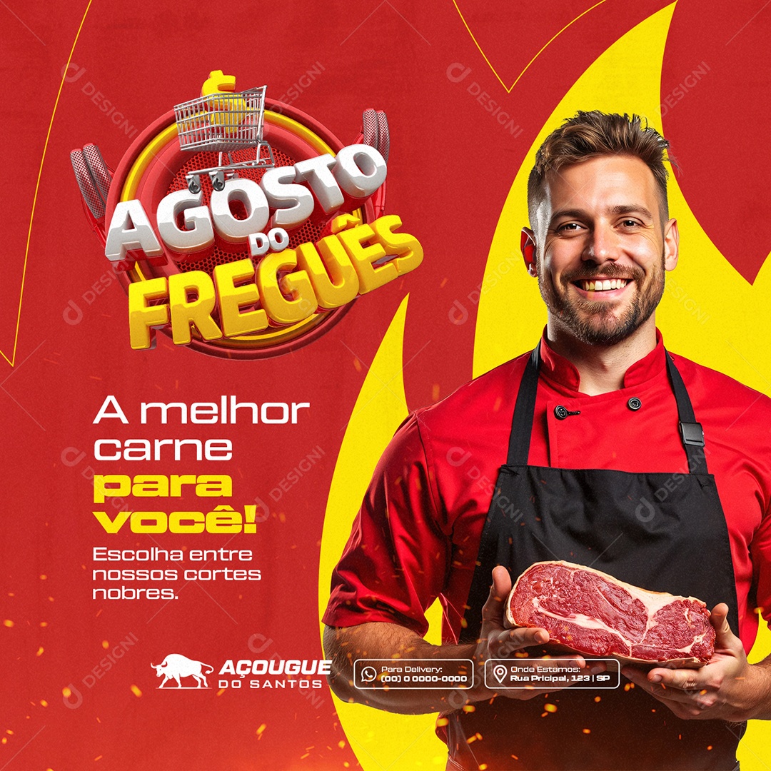 Agosto do Freguês Açougue A Melhor Carne para Você Social Media PSD Editável