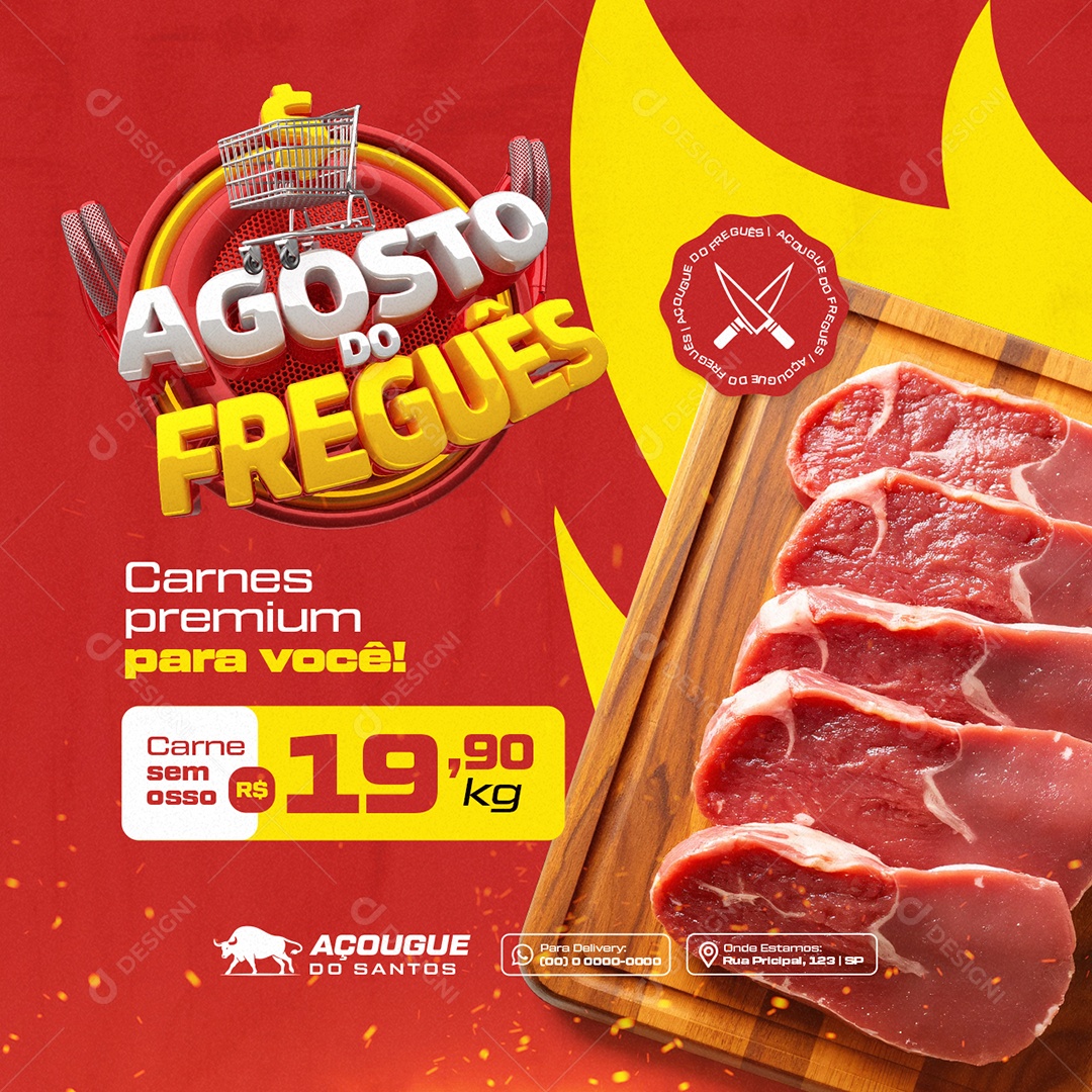 Agosto do Freguês Açougue Carnes Premium Social Media PSD Editável