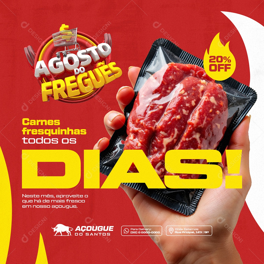 Agosto do Freguês Açougue Carnes Fresquinhas Social Media PSD Editável