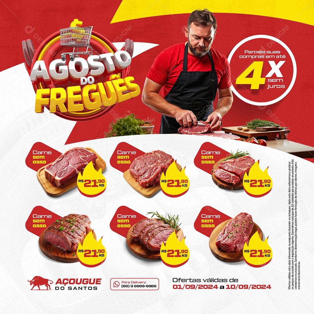 Agosto do Freguês Açougue Carne sem Osso Social Media PSD Editável