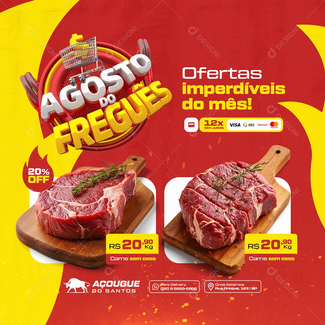 Agosto do Freguês Açougue Ofertas Imperdíveis do Mês Social Media PSD Editável
