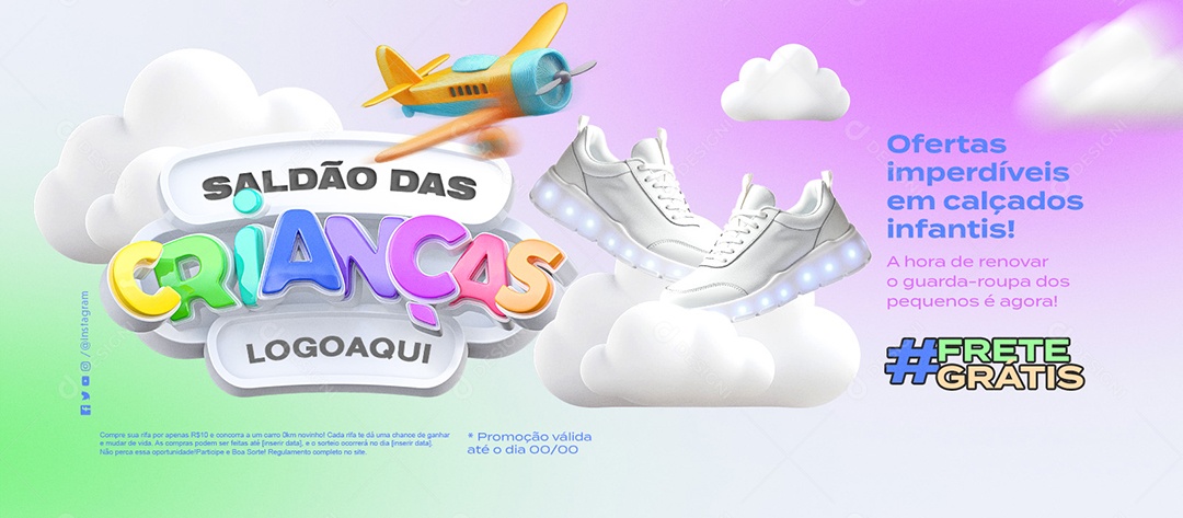 Banner Saldão das Crianças Loja Infantil Calçados Infantis Social Media PSD Editável