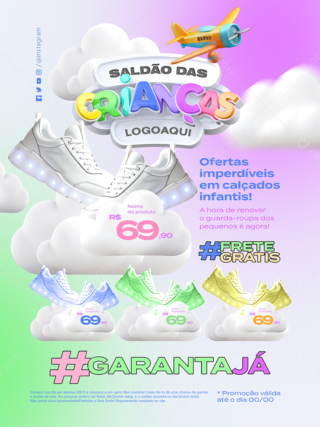 Saldão das Crianças Loja Infantil Encarte Calçados Infantis Social Media PSD Editável