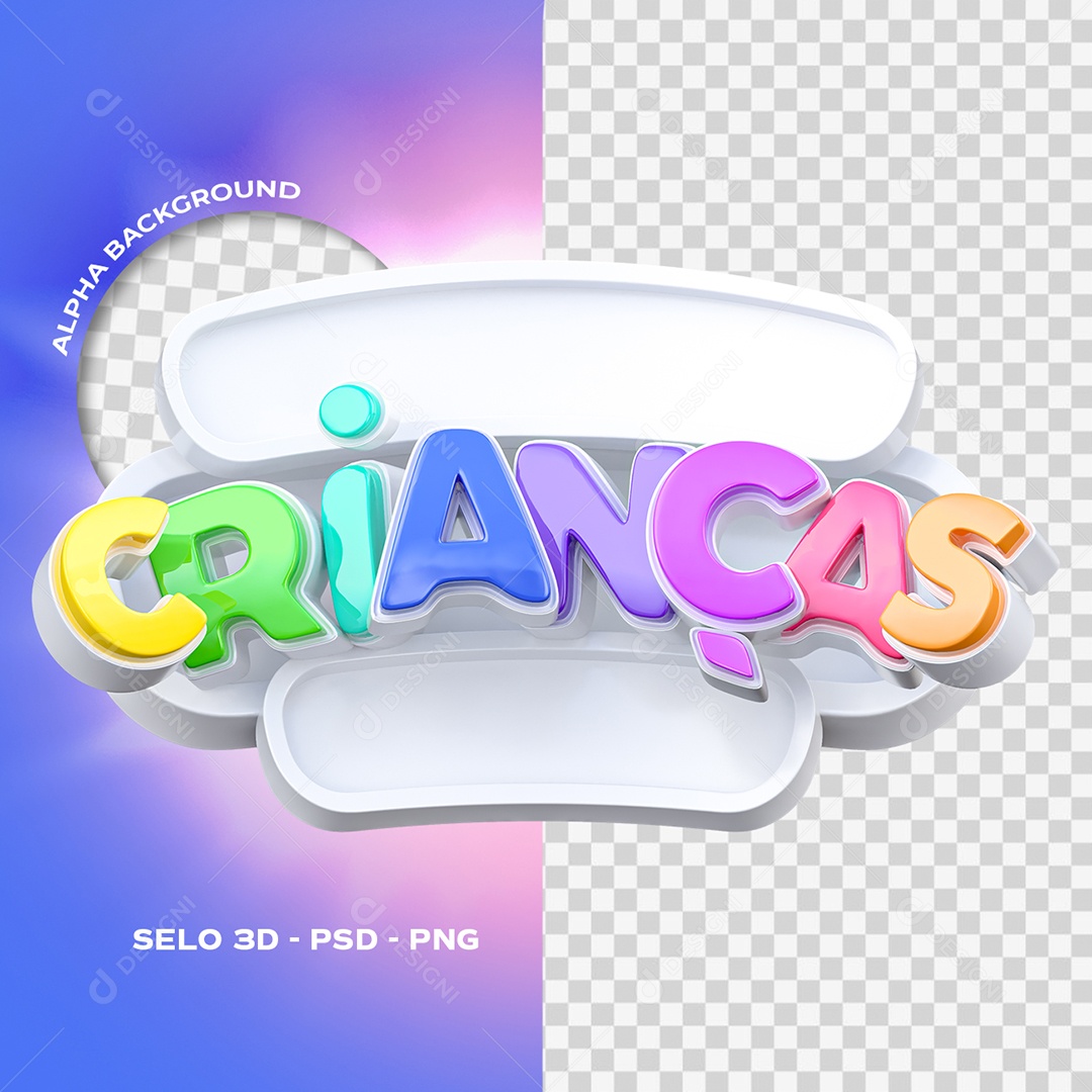 Saldão das Crianças Selo 3D Colorido para Composição PSD