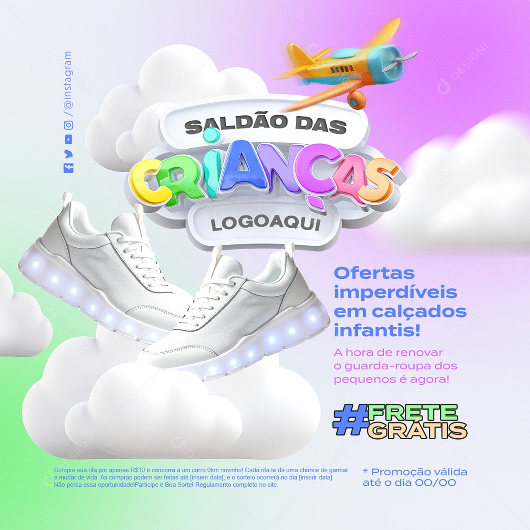 Saldão das Crianças Loja Infantil Calçados Infantis Social Media PSD Editável