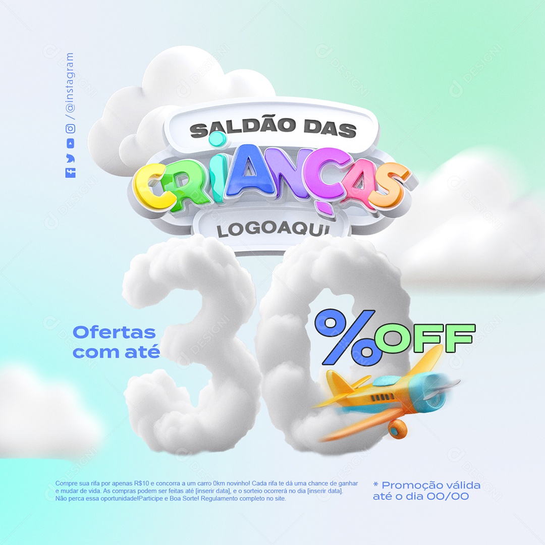 Saldão das Crianças Loja Infantil Ofertas Com Até 30% Off Social Media PSD Editável