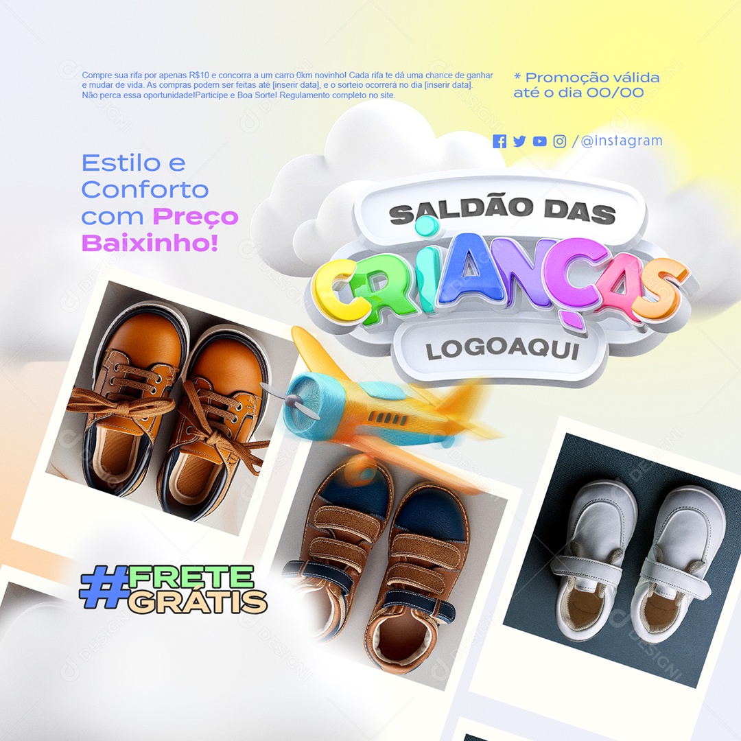 Saldão das Crianças Loja Infantil Calçados Social Media PSD Editável
