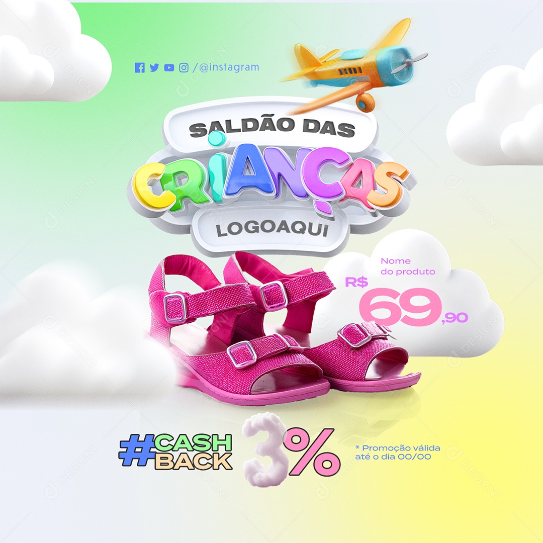 Saldão das Crianças Loja Infantil Sandália Social Media PSD Editável
