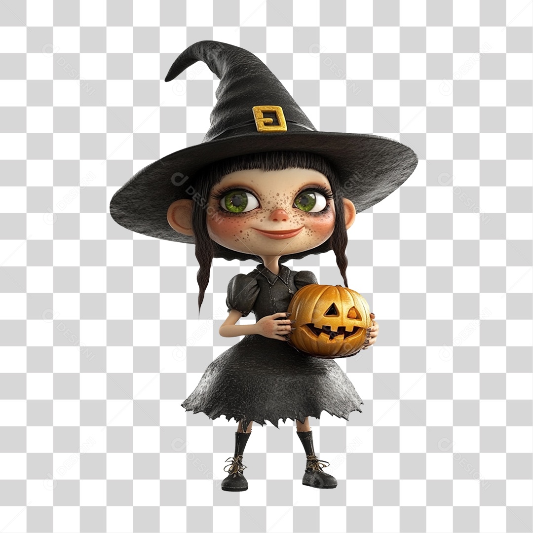 Personagem 3D Bruxa do Halloween PNG Transparente