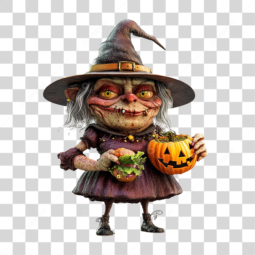 Personagem 3D Bruxa do Halloween PNG Transparente