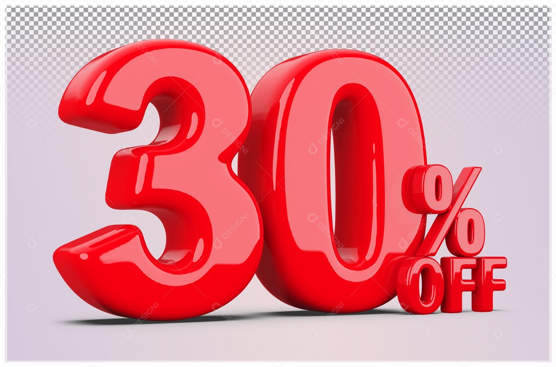 Desconto de 30% OFF Elemento 3D Vermelho para Composição PSD