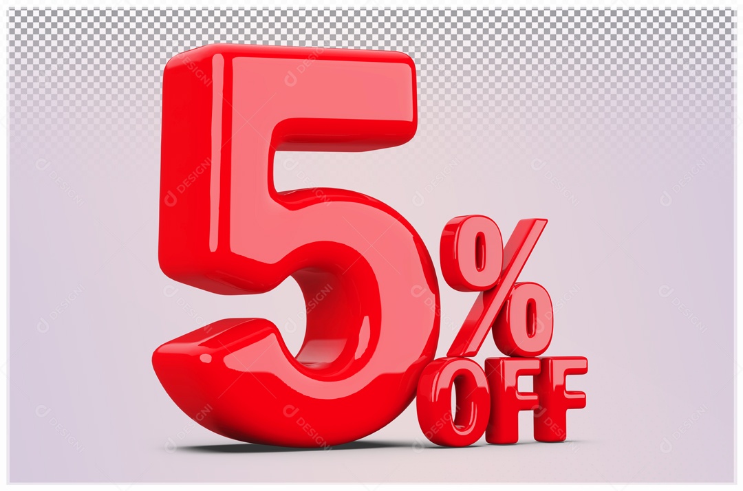 Desconto de 5% OFF Elemento 3D Vermelho para Composição PSD