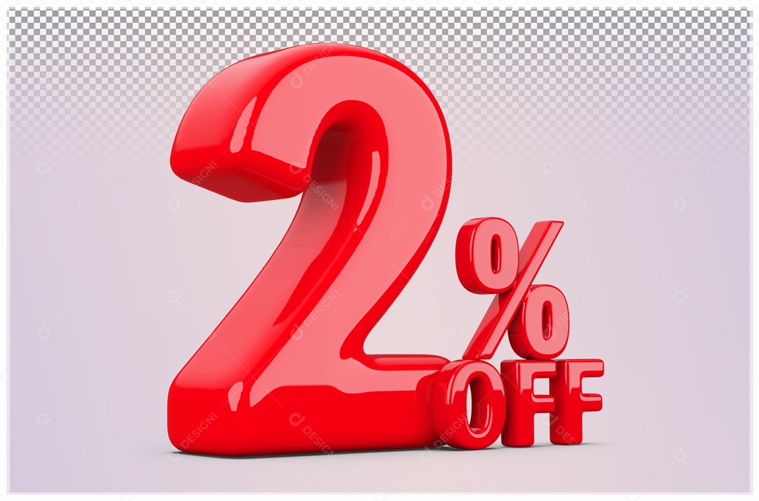 Desconto de 2% OFF Elemento 3D Vermelho para Composição PSD