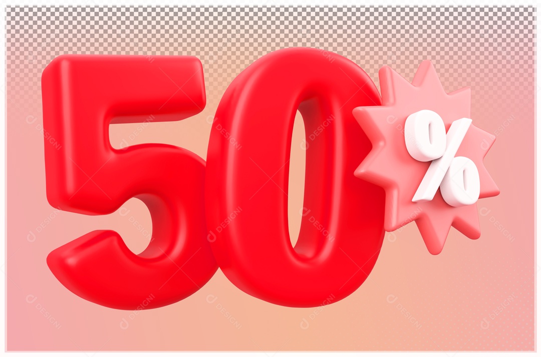 Desconto de 50% Elemento 3D Vermelho para Composição PSD