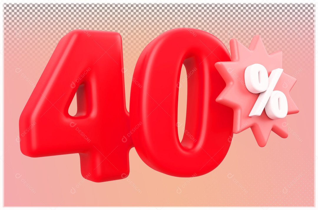 Desconto de 40% Elemento 3D Vermelho para Composição PSD