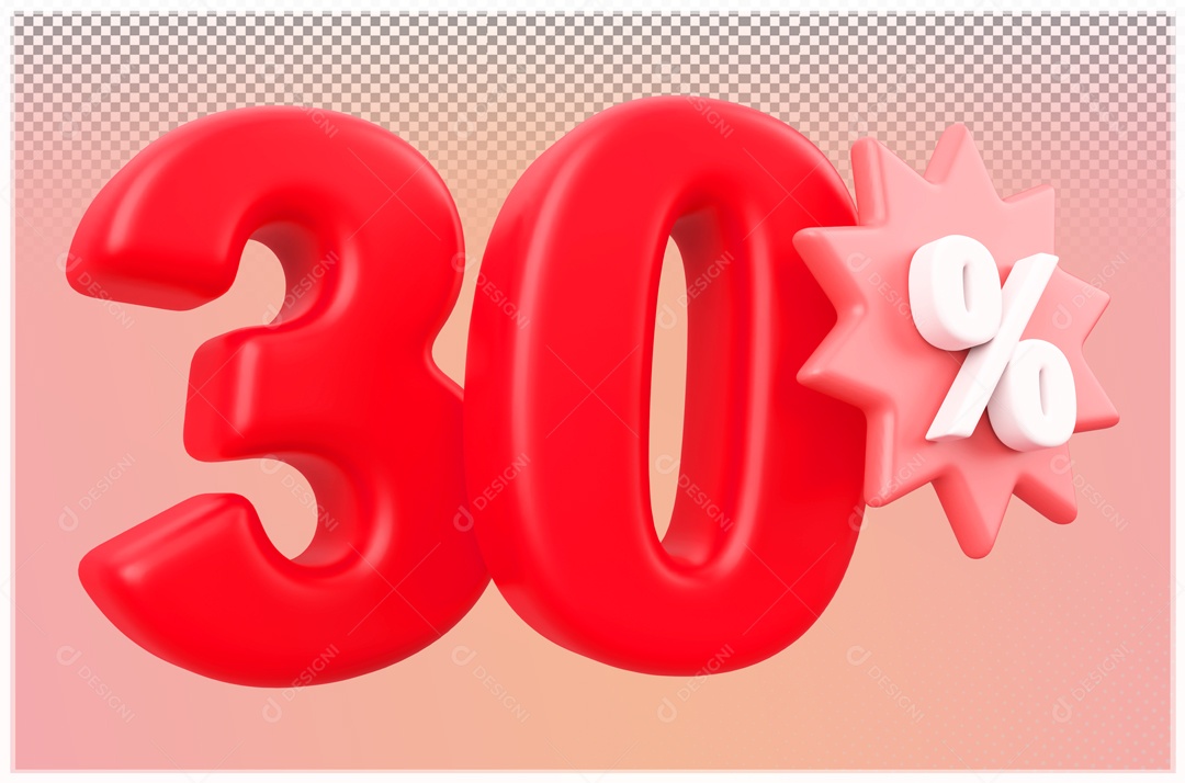 Desconto de 30% Elemento 3D Vermelho para Composição PSD