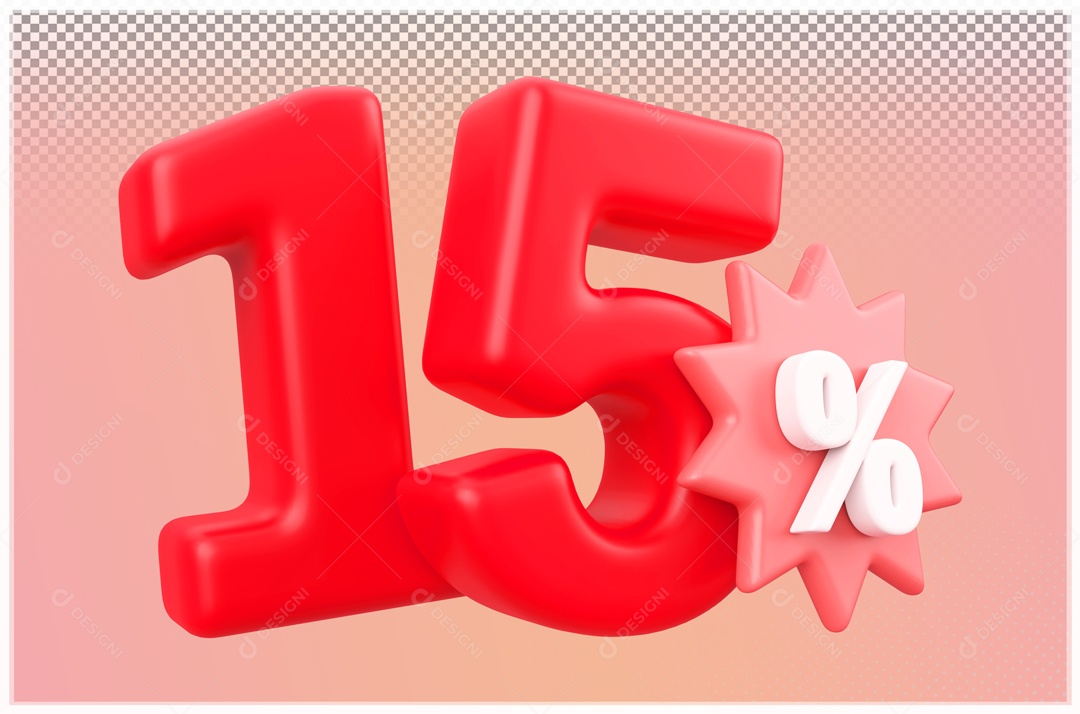 Desconto de 15% Elemento 3D Vermelho para Composição PSD